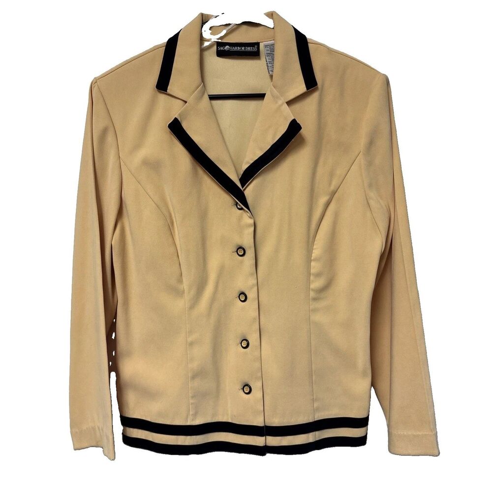 Sag Harbor Women Blazer 12 Yellow Black Trim Button Front Lined Shaket